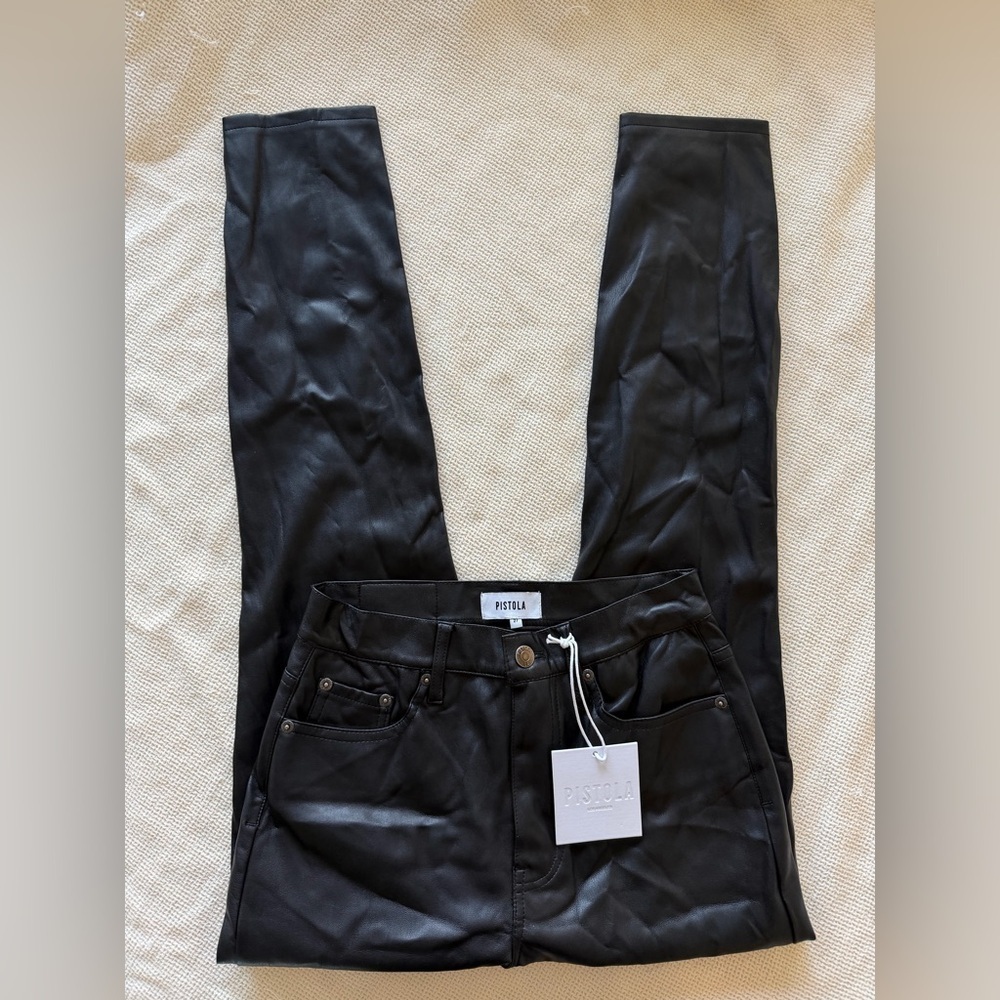 Pistola NWT Lennon Black Leather Pants in Slate Black - Picture 4 of 9